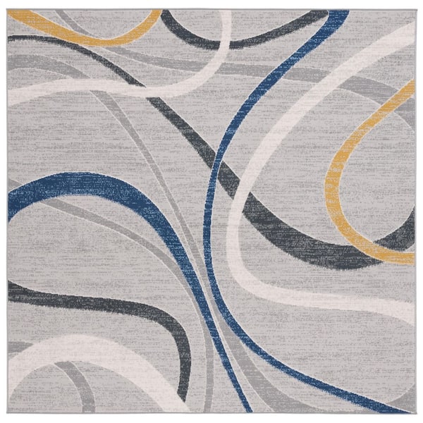 Odyssey 7 ft. x 7 ft. Gray/Blue Gold Abstract Swirls Square Area Rug