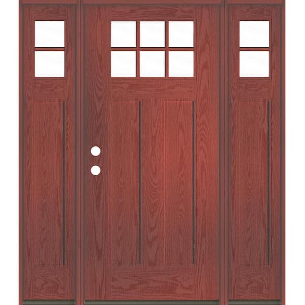 Krosswood Doors PINNACLE Craftsman 64 in. x 80 in. 6-Lite Right-Hand/Inswing Clear Glass Redwood Stain Fiberglass Prehung Front Door/DSL