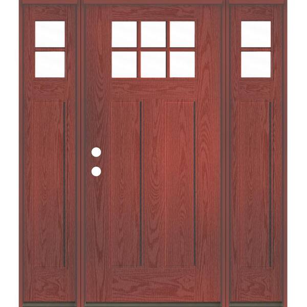 Krosswood Doors PINNACLE Craftsman 64 in. x 80 in. 6-Lite Right-Hand/Inswing Clear Glass Redwood Stain Fiberglass Prehung Front Door/DSL