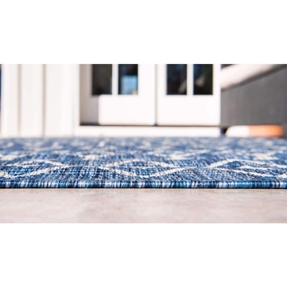 Blue Rectangular Outdoor Trellis Synthetic Area Rug