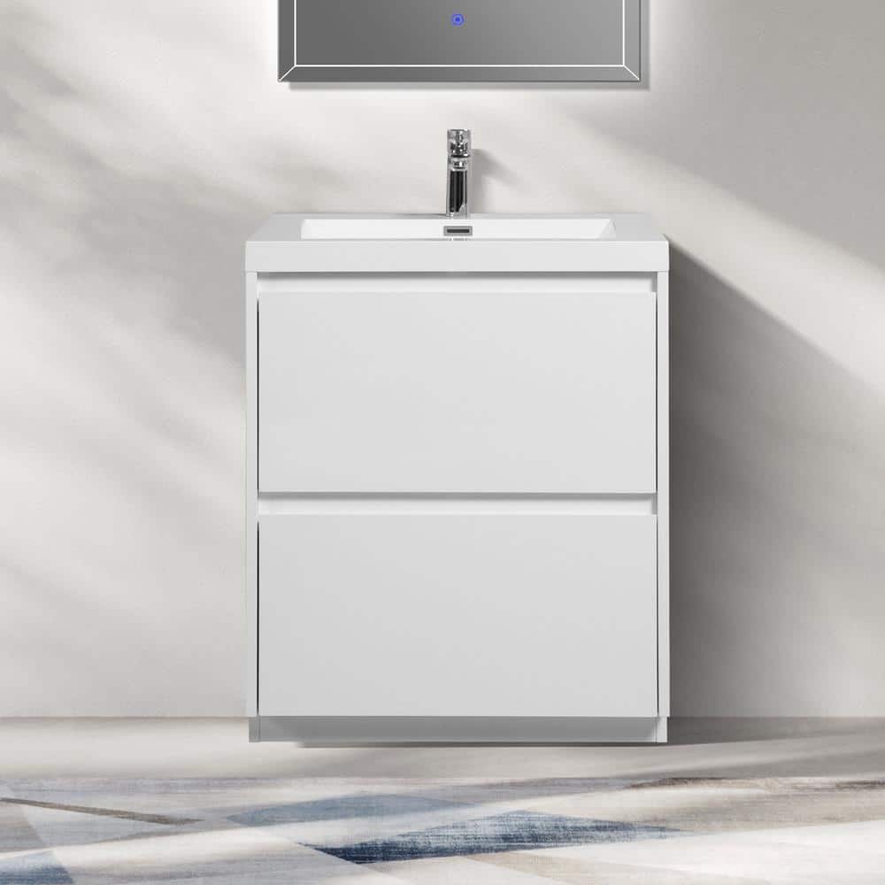 36 in. W x 20 in. D x 33 in. H Single Freestanding Vanity in Glossy White with Solid Surface Sink Top in White price history on PriceWatchPro