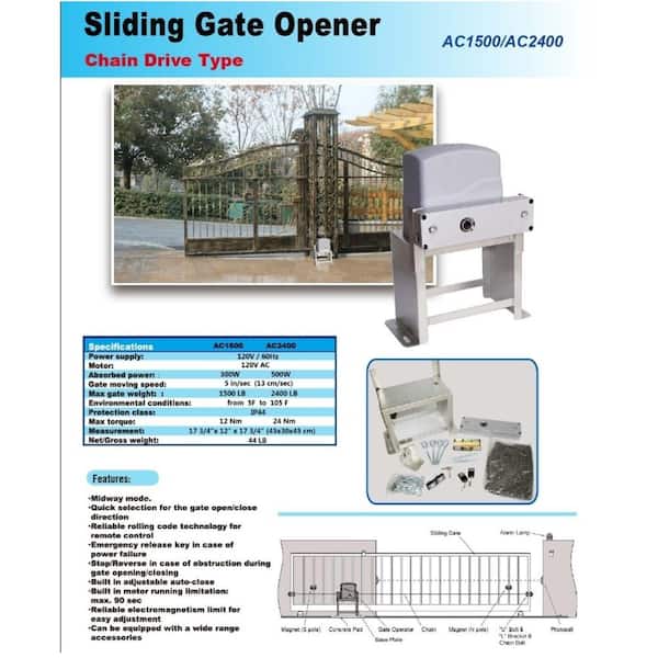 ALEKO Slide Single Automatic Gate Opener Gate Kit AC2700NOR-HD - The Home  Depot
