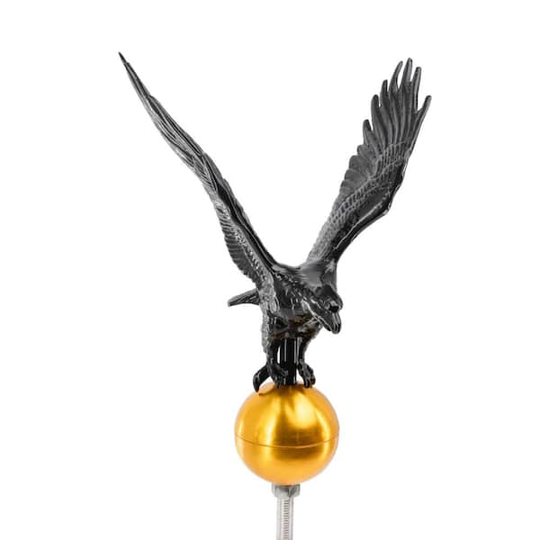 12" Aluminum Flagpole Eagle - Black with Gold Globe
