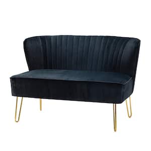 Alonzo 45 in. Contemporary VelvetTufted Back Black 2-Seats Loveseat with U-Shaped Legs