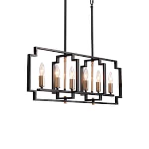 6-Lights Black Rustic Linear Chandelier for Kitchen Island Dining Room with No Bulbs Included