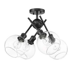 Axel 24 in. 4-Light Matte Black and Clear Glass Semi-Flush Mount