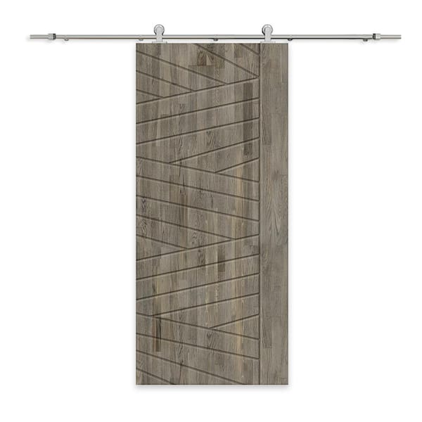 CALHOME 30 in. x 96 in. Weather Gray Stained Pine Wood Modern Interior Sliding Barn Door with Hardware Kit