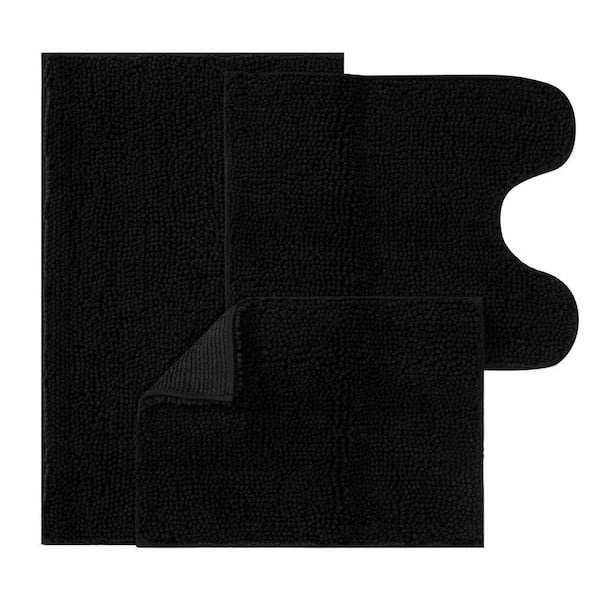2000 Black 21 in. x 34 in. Solid Color Polyester 3-Piece Bath Mat Set
