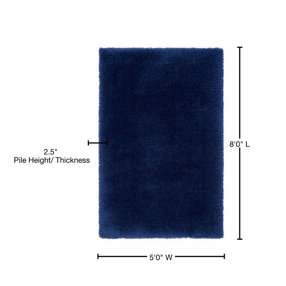 Aegean Blue Rectangular Shag Synthetic Area Rug 5'1" x 8'