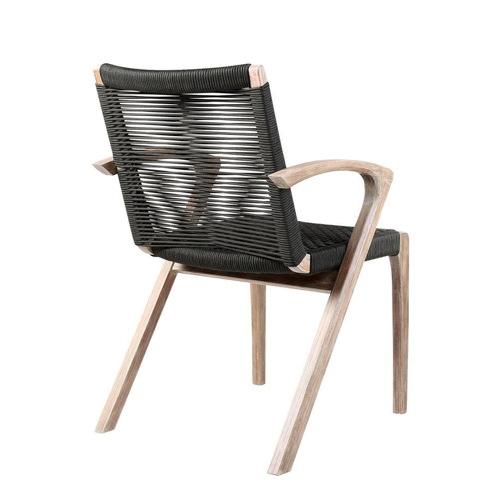Black Rope and Eucalyptus Outdoor Dining Arm Chairs, Set of 2