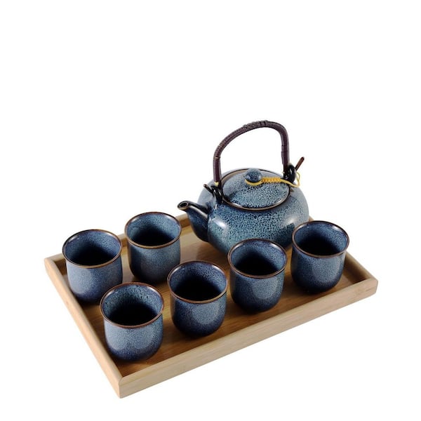 4-Cup Blue Porcelain Tea Set with 1-Teapot Set, 6-Tea Cups, 1-Tea Tray, and 1-Stainless Infuser