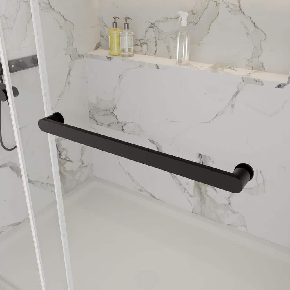 Black Frameless Double Sliding Shower Door with Tempered Glass