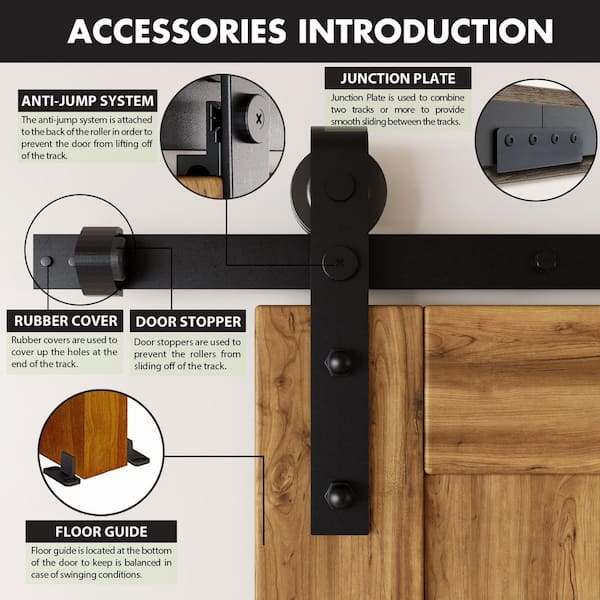 HOMACER 5.5 ft./66 in. Black Rustic Non-Bypass Sliding Barn