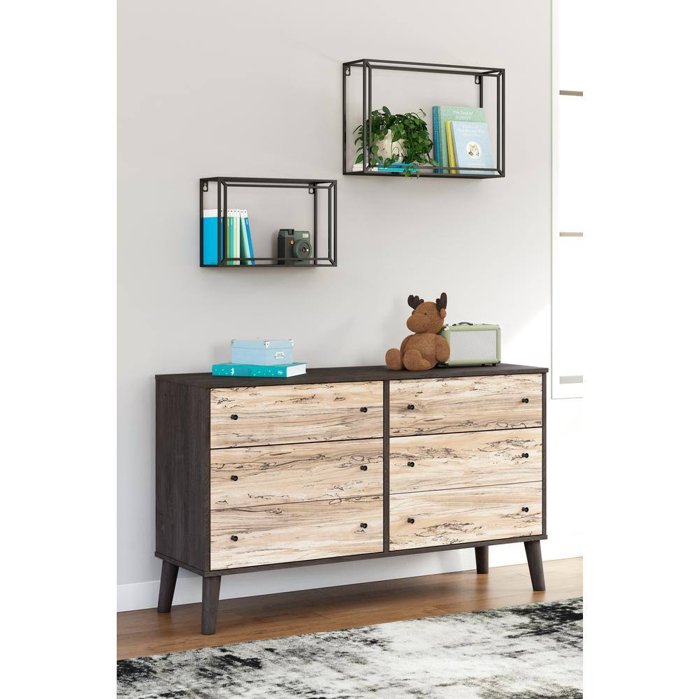 Piperton 6-Drawer Black and Light Brown Dresser