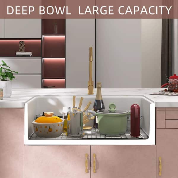 Getpro Fireclay White 36 in. x 18 in. Single Bowl Farmhouse/Apron