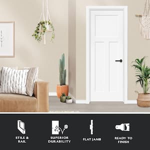 24 in. x 80 in. 3-Panel Mission Shaker White Primed LH Solid Core Wood Single Prehung Interior Door with Nickel Hinges