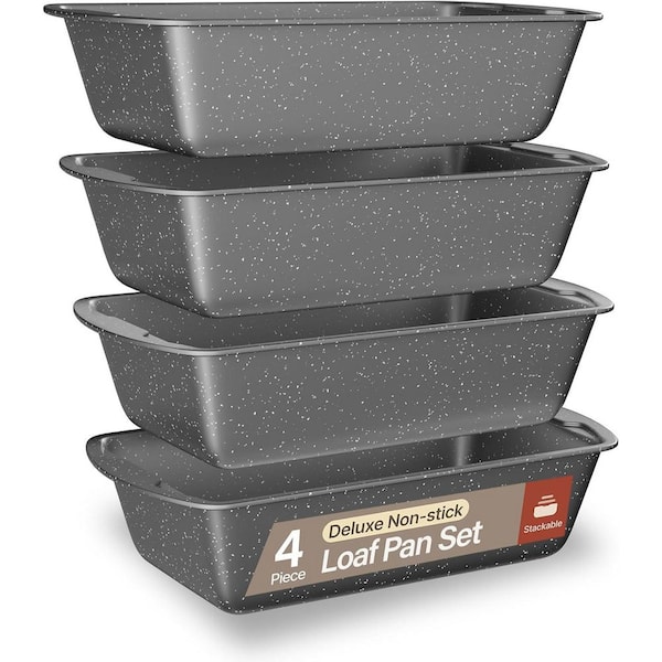 4-Piece Nonstick Loaf Pan Set, Carbon Steel 11 in. Large Baking Bread Pan, Gray Marble