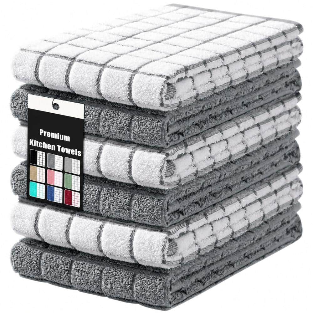 Grey Check Cotton Kitchen Towels, Large Terry Dish Towels with Hanging Loop, 16 in. x 28 in., Set of 6 price history on PriceWatchPro
