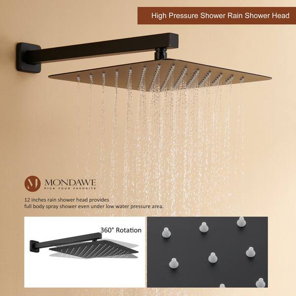 Matte black wall mount 6inch regular high water pressure shower head  ceiling mount 16inch or 12 inch rainfall shower head 3 way thermostatic  shower