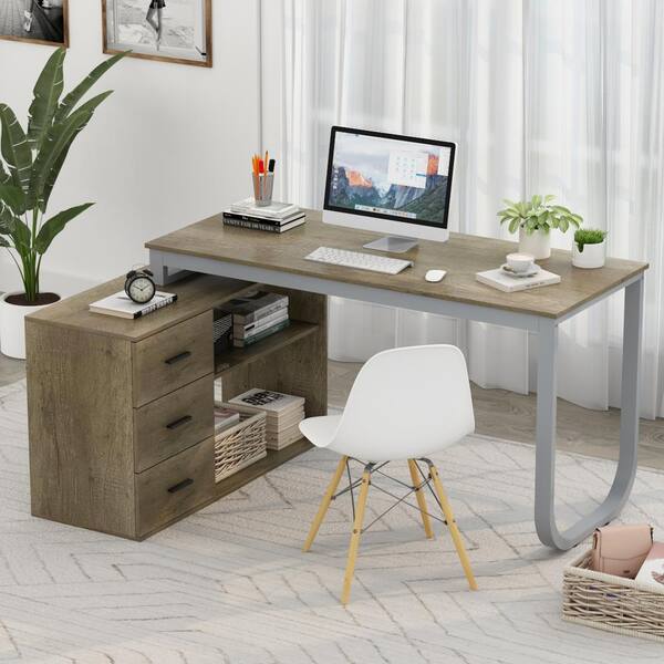 Wooden Computer office Desk Table With Drawers And Book Shelf