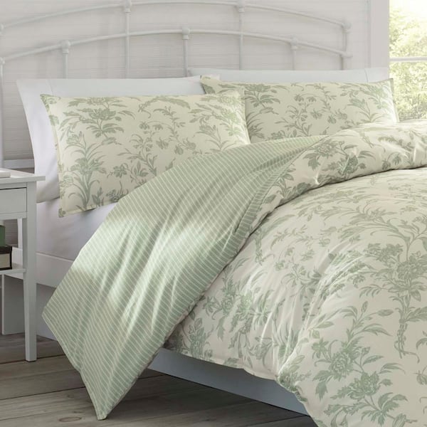 Laura Ashley Natalie 7-Piece Green Floral Cotton Full/Queen Comforter Set  221648 - The Home Depot