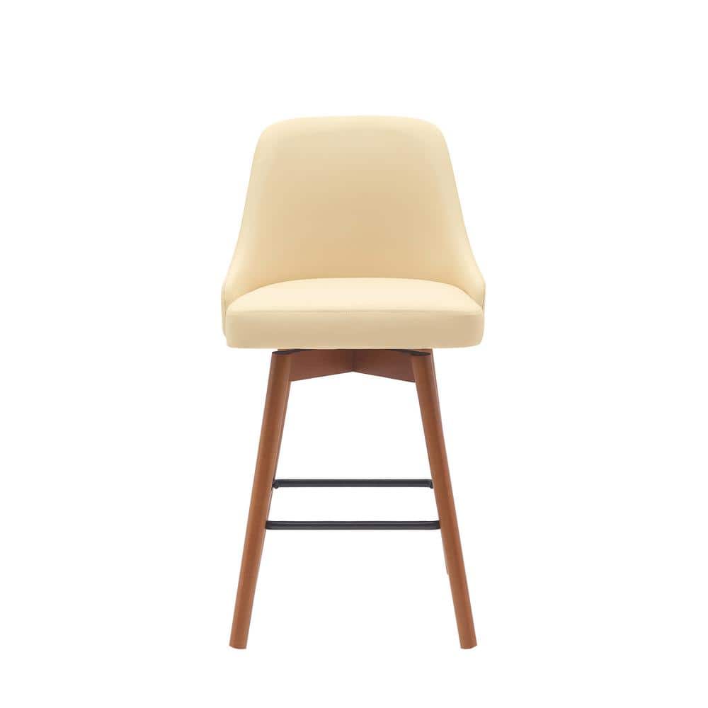 Cream Faux Leather Walnut Wood Swivel Counter Stool