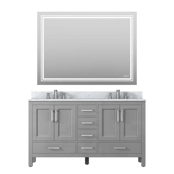 MEDUNJESS Eaton 60 in. W x 22 in. D x 34 in. H Bath Vanity in Grey with White Carrara Marble Top