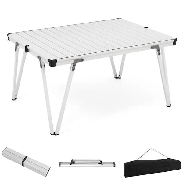 35.5 in. Width, Silver Rectangle Square Aluminum Folding Outdoor Camping and Picnic Tables 。