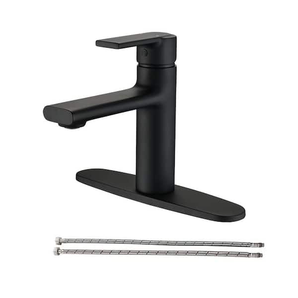 Maincraft Single-Handle Single Hole Bathroom Faucet with Deck Plate in Matte Black