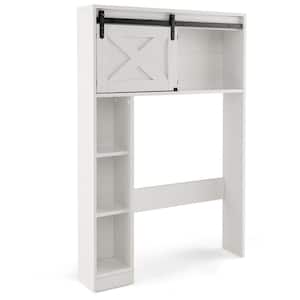 33 in. W x 50 in. H x 7 in. D White Over The Toilet Storage Bathroom Cabinet with Sliding Barn Door & Shelves