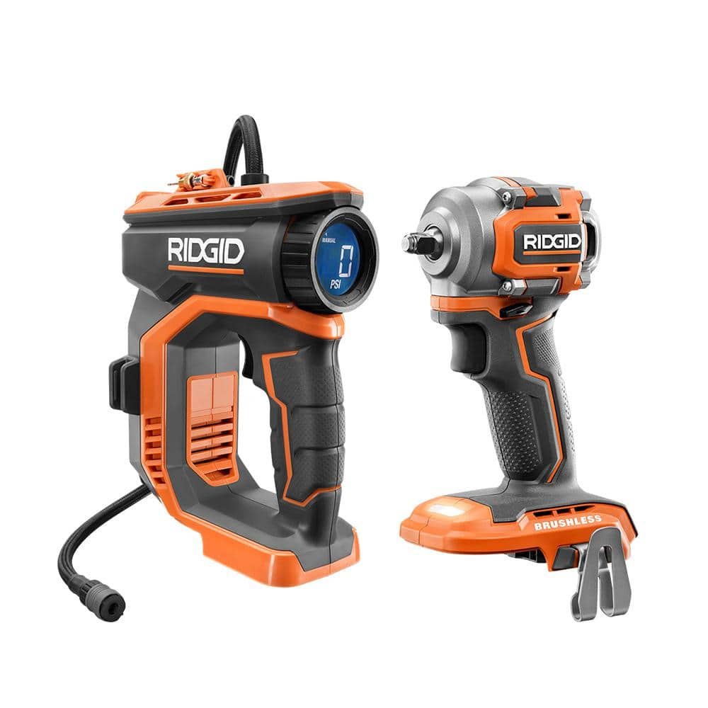 RIDGID 18V Cordless 2 Tool Combo Kit with Digital Inflator and