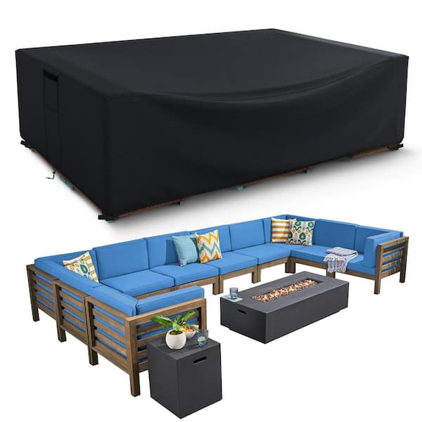 Gasadar Waterproof Heavy-Duty 126 in. L x 126 in. W x 28 in. H Black Rectangular Outdoor Table and Chair Set Cover
