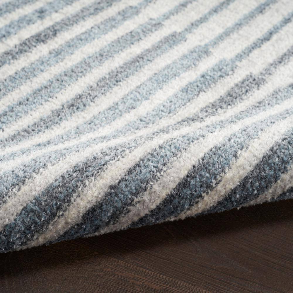 Astra Shimmering Geometric Blue Round Easy-Care Area Rug