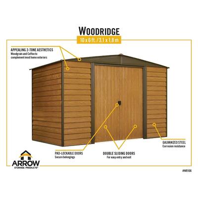 Woodridge 10 ft. W x 12 ft. D Wood-grain Galvanized Metal Storage Building