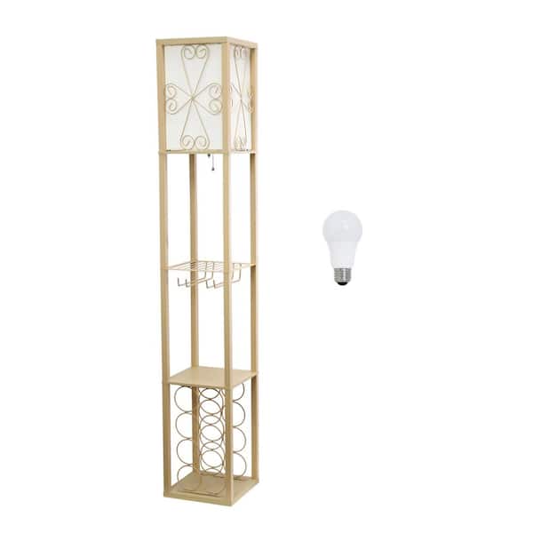Creekwood home Eleganzia 62.5 in. Tan Vino Wine Rack and Storage Column Floor Lamp for Dining Room with Stemware Holder and LED Bulb