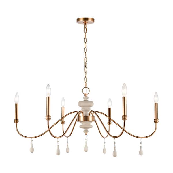 Titan Lighting Erindale 38 in. W 6-Light Satin Brass Chandelier with No Shades