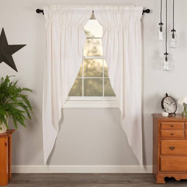 VHC BRANDS Simple Life Flax 36 in. W x 84 in. L Light Filtering Prairie Window Curtain Panel in Antique White Pair