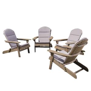 Malibu Grey Wood Adirondack Chair with Grey Cushion (4-Pack)