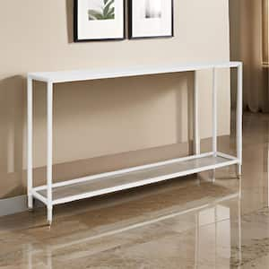 10 in. White Rectangle Metal Console Table with Rectangular Top