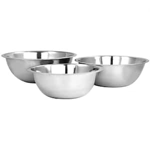 3-Piece Stainless Steel Silver Kitchen Prep Mixing Bowl Set