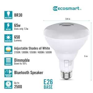 65-Watt Equivalent BR30 Dimmable Bluetooth Speaker LED Light Bulb Adjustable White (1-Pack)