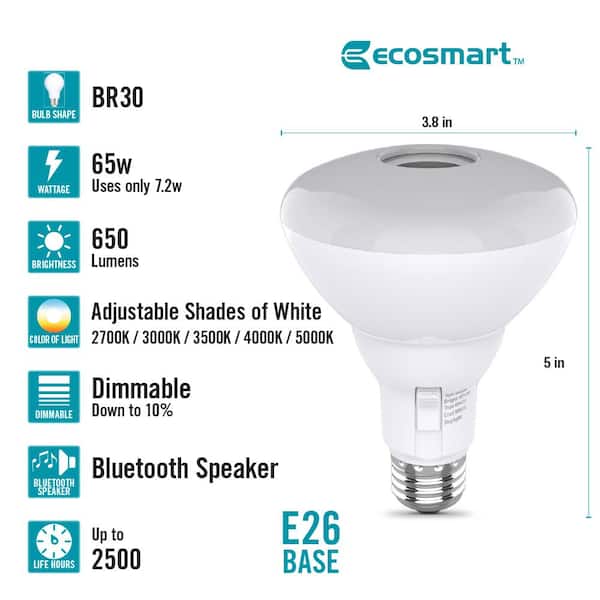 65-Watt Equivalent BR30 Dimmable Bluetooth Speaker LED Flood Light Bulb Adjustable White (1-Pack)