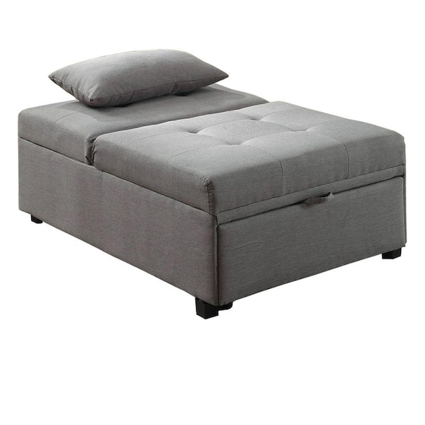 Benjara Light Gray Tufted Fabric Upholstered Folding Ottoman with Storage