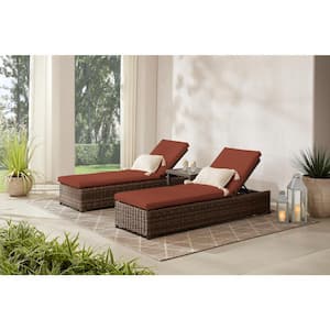 Fernlake Brown Wicker Outdoor Patio Chaise Lounge with CushionGuard Quarry Red Cushions