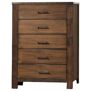 17 in. Brown 5-Drawer Wooden Dresser Without Mirror