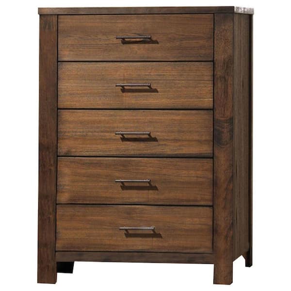 Benjara 17 in. Brown 5-Drawer Wooden Dresser Without Mirror