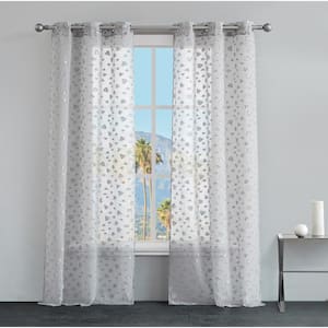 Juicy Leopard Gray Embroidered Polyester 38 in. W x 84 in. L Grommet Indoor Sheer Curtain (Set of 2)