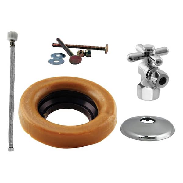 Westbrass 1/2 in. IPS Cross Handle Angle Stop Toilet Installation Kit with Steel Supply Line in Polished Chrome