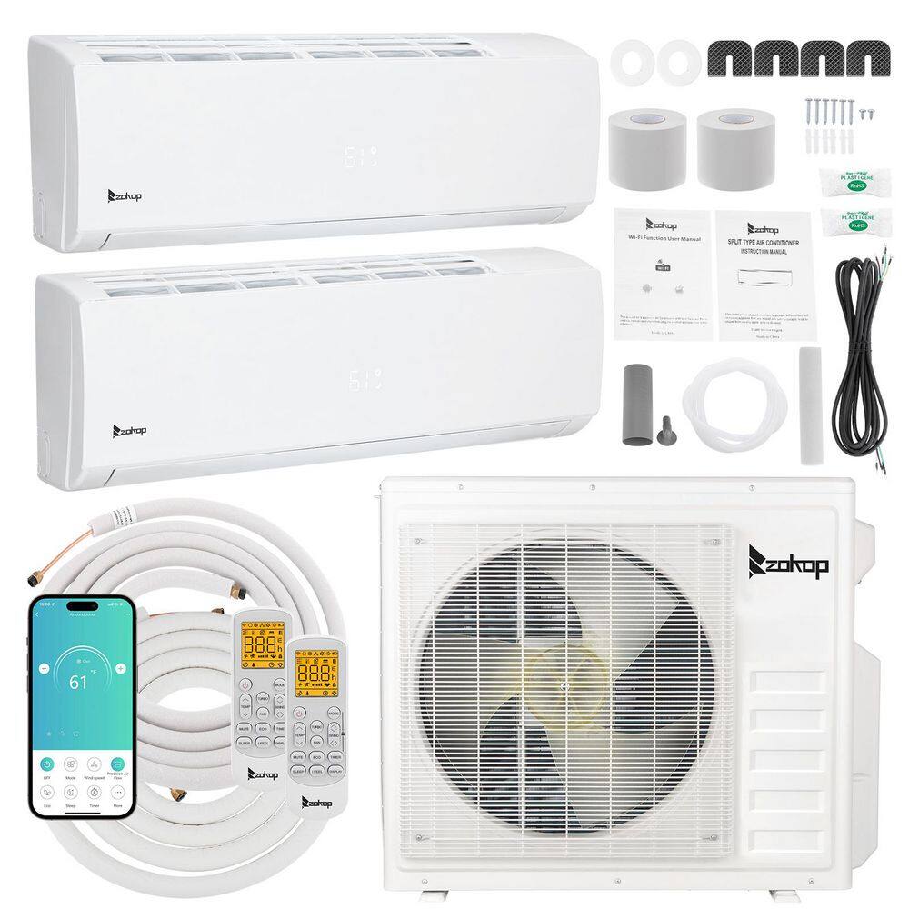 20 SEER2 28,000 BTU 2.25-Ton 2-Zone WiFi Ductless Mini Split Air Conditioner with Heat Pump 12K Plus 18K price history on PriceWatchPro