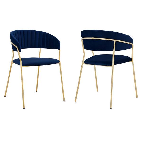 Armen Living Nara Blue Velvet and Gold Metal Dining Chairs (Set of 2